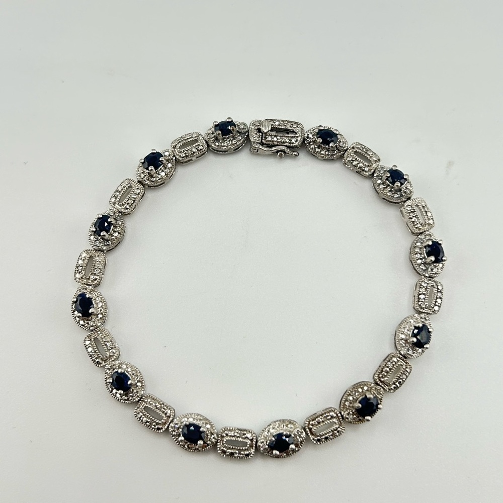 Genuine Blue Sapphire Gemstone 925 Sterling Silver Tennis Bracelet Gift For Her